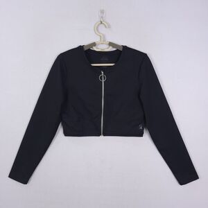 Good American Top Womens Size 4 Black The Warrior Zip Up Cropped Long Sleeve